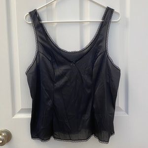 VTG Vassarette Lace Trim Sheer Black Top